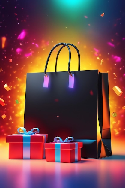 black friday wirh shpping bag and gift box Online Shopping Concept in black friday