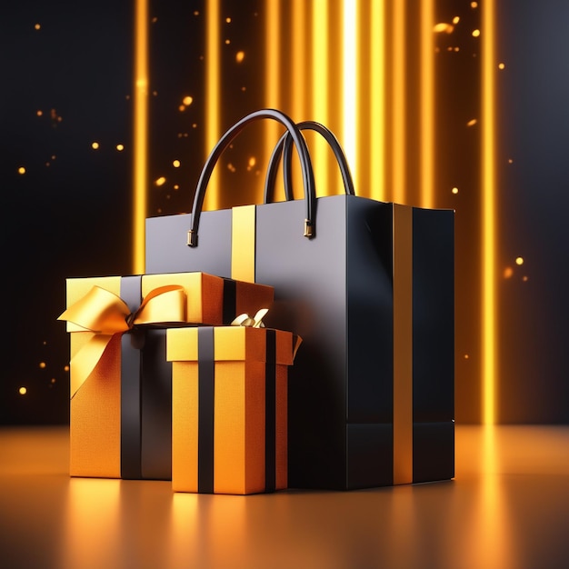 black friday wirh shpping bag and gift box Online Shopping Concept in black friday