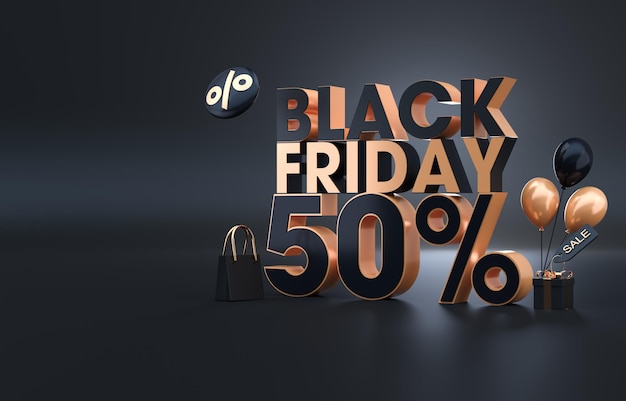 Black Friday with 3D 50 Off Icon 3D Illustration