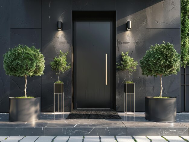 black front door of modern house