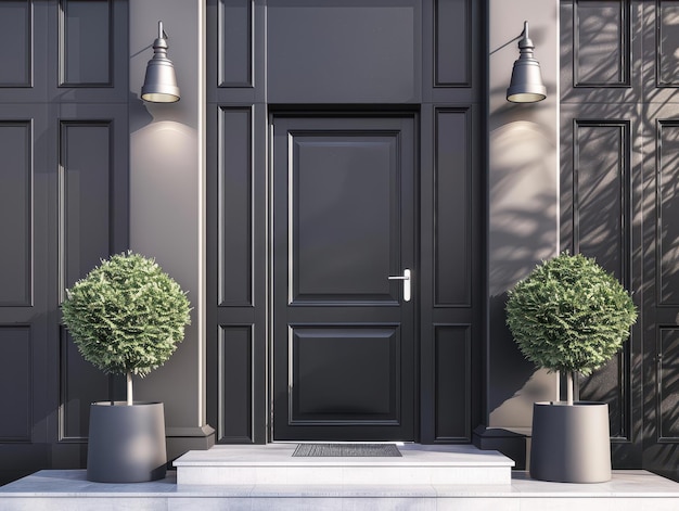 black front door of modern house