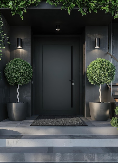 black front door of modern house