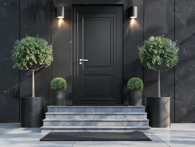 black front door of modern house