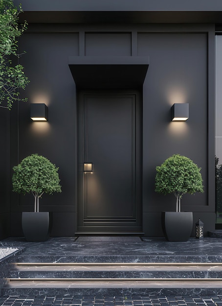 black front door of modern house