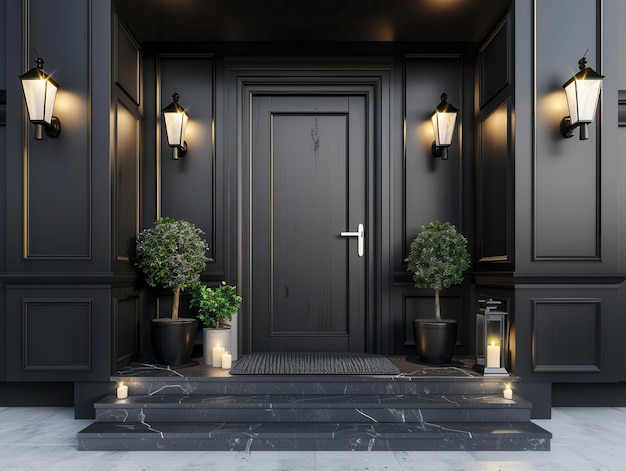 black front door of modern house