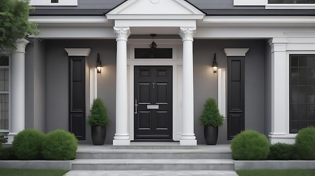 Photo black front door with porch frenchstyle villa with columns on the exterior