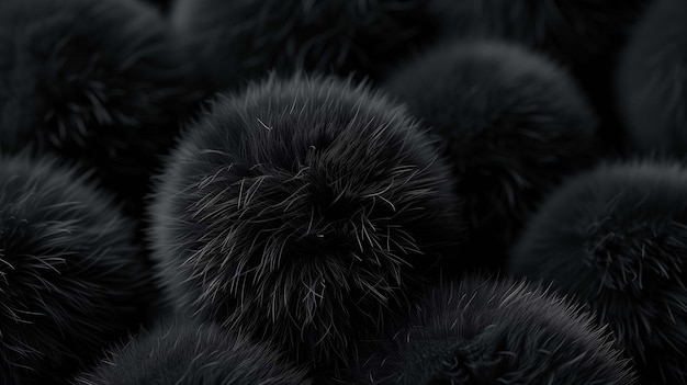 Photo black fur balls pile closeup image ai generated