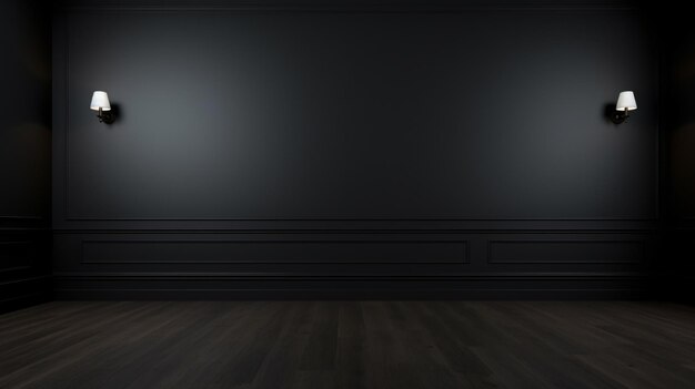 Black gallery interior with empty wall