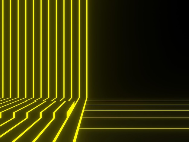 Black geometric stage with yellow neon lights