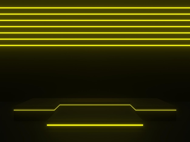 Black geometric stage with yellow neon lights