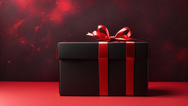 black gift box on red background Backdrop copy space Black Friday Event