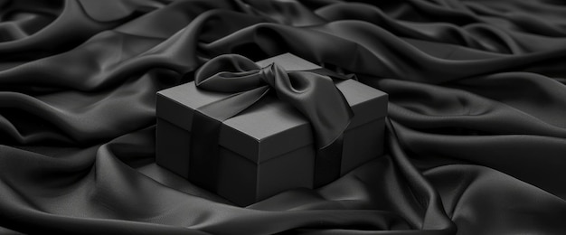 Photo black gift box on satin fabric