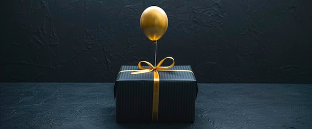 Black Gift Box With Gold Balloon