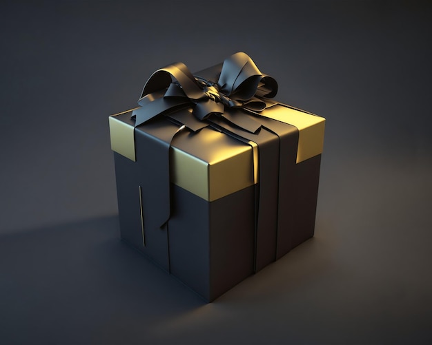 black gift box with a gold ribbon