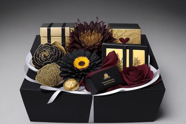 Black gift boxes arranged on dark background black Friday discounts concept