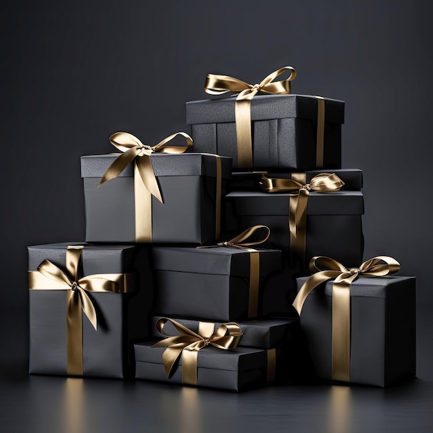 Black gift boxes on a black background