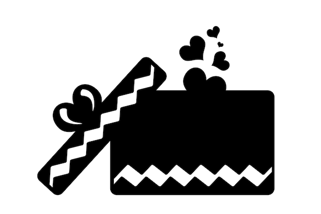 Black gift icon with hearts on a white background.