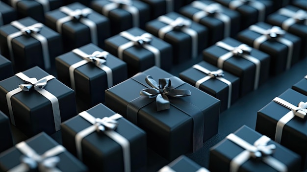 Photo a black gift with a bow on it sits on a keyboard