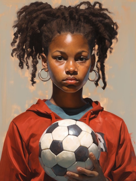 A black girl holding a soccer ball