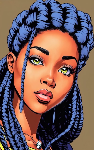 Black girl with blue braids on her face