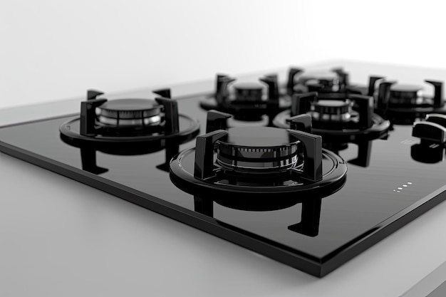 Photo black glass stove on white background