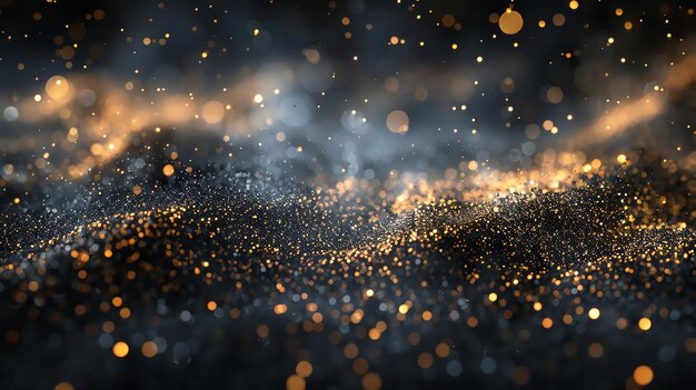 Black glitter background with a dramatic splash effect and gold dust designed for luxury brand