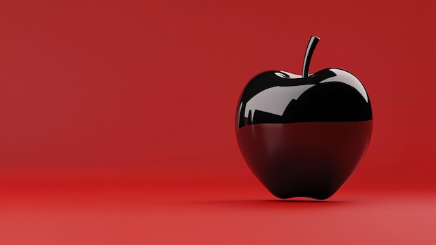 Photo a black glossy apple on a red background