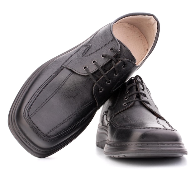 Black glossy man's shoes with shoelaces