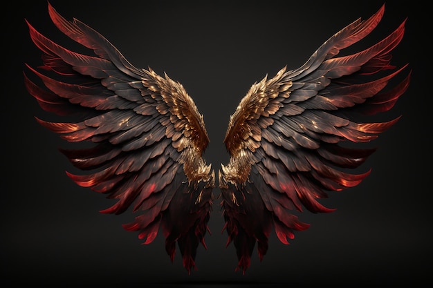 A black and gold angel wings with gold wings.