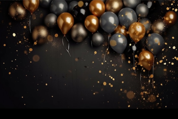 A black and gold background with balloons and the word balloon on it