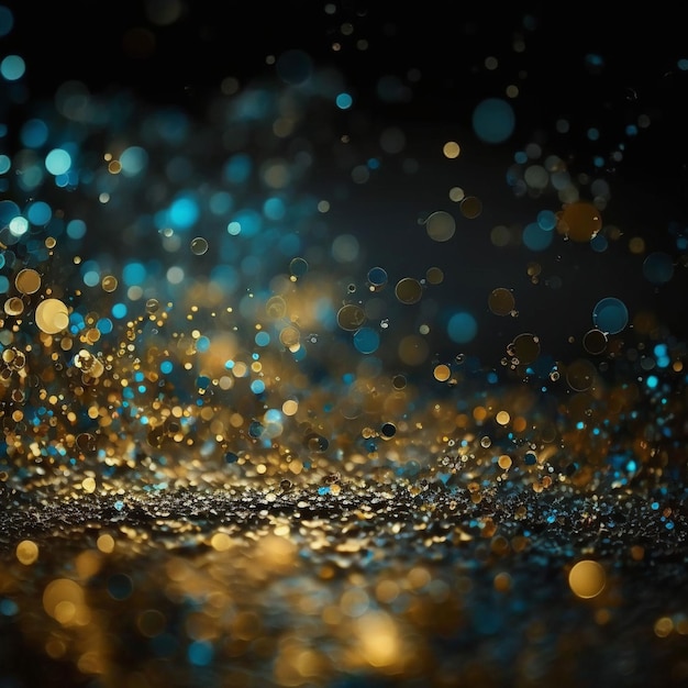 A black and gold background with a blue and gold glittery background.