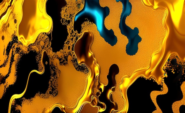 A black and gold background with a blue and gold liquid in the middle.