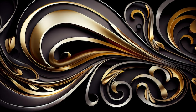 A black and gold background with a decorative design.