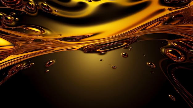 A black and gold background with a drop of liquid in the air.