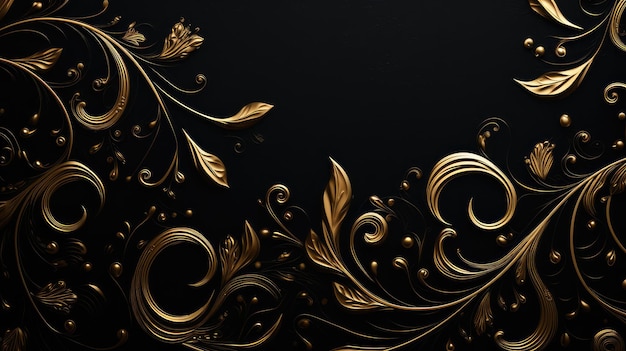 Black and Gold Background With Golden Leaves