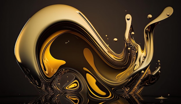 A black and gold background with a splash of liquid.