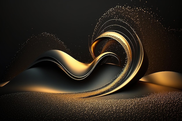 Black and gold background with wave of gold dust Made with Generative AI