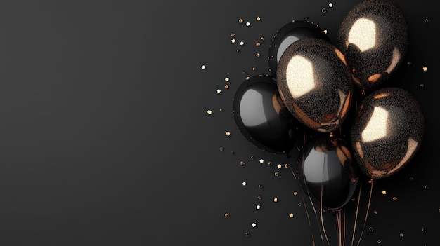 Black and Gold Balloons on a Black Background