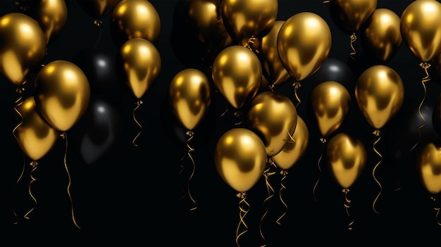 black and gold balloons celebration background