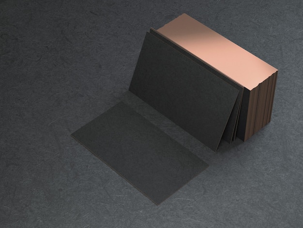 Black and gold business cards mockup on black background 3d rendering