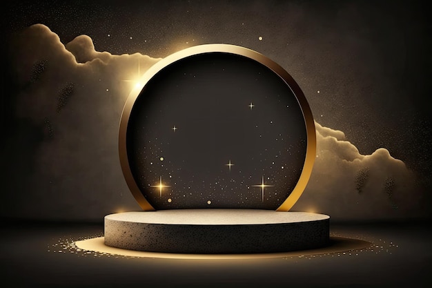 A Black and Gold Circle Elegant Blank Podium for Product Advertising