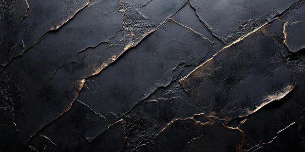 Photo black and gold cracked stone texture