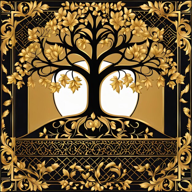 Photo black and gold design golden tree graphical art