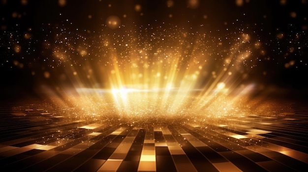 A black and gold disco floor with a gold background.