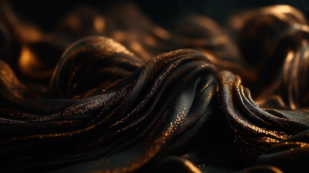 Black and Gold Fabric in Wavy Bokeh Abstract Background Generative AI