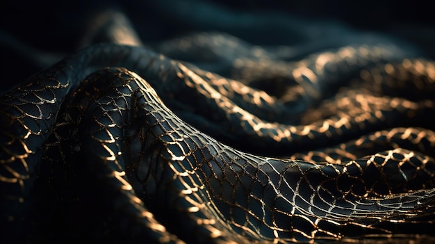 Black and Gold Fabric in Wavy Bokeh Abstract Background Generative AI