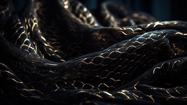 Black and Gold Fabric in Wavy Bokeh Abstract Background Generative AI