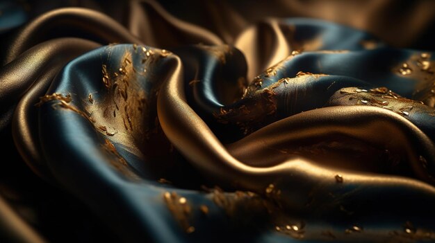 Black and Gold Fabric in Wavy Bokeh Abstract Background Generative AI