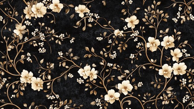 a black and gold fabric with flowers on it