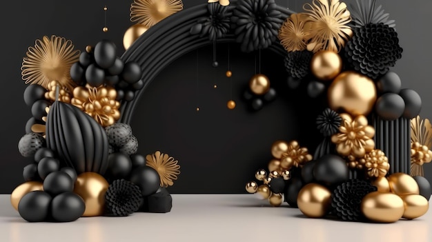 A black and gold frame with a black and gold wreath and the word gold on it